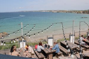 The terrace of Belushi's bar in Newquay.