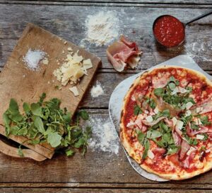 A pizza being prepared