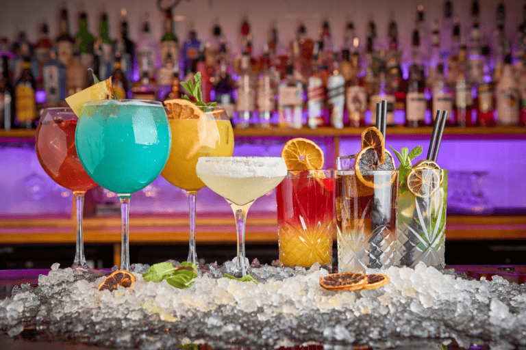 A lineup of tasty cocktails at a Belushi's Bar.