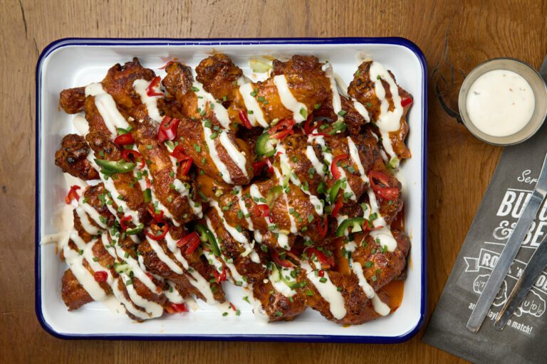 A tasty-looking platter of chicken wings at a Belushi's Bar.