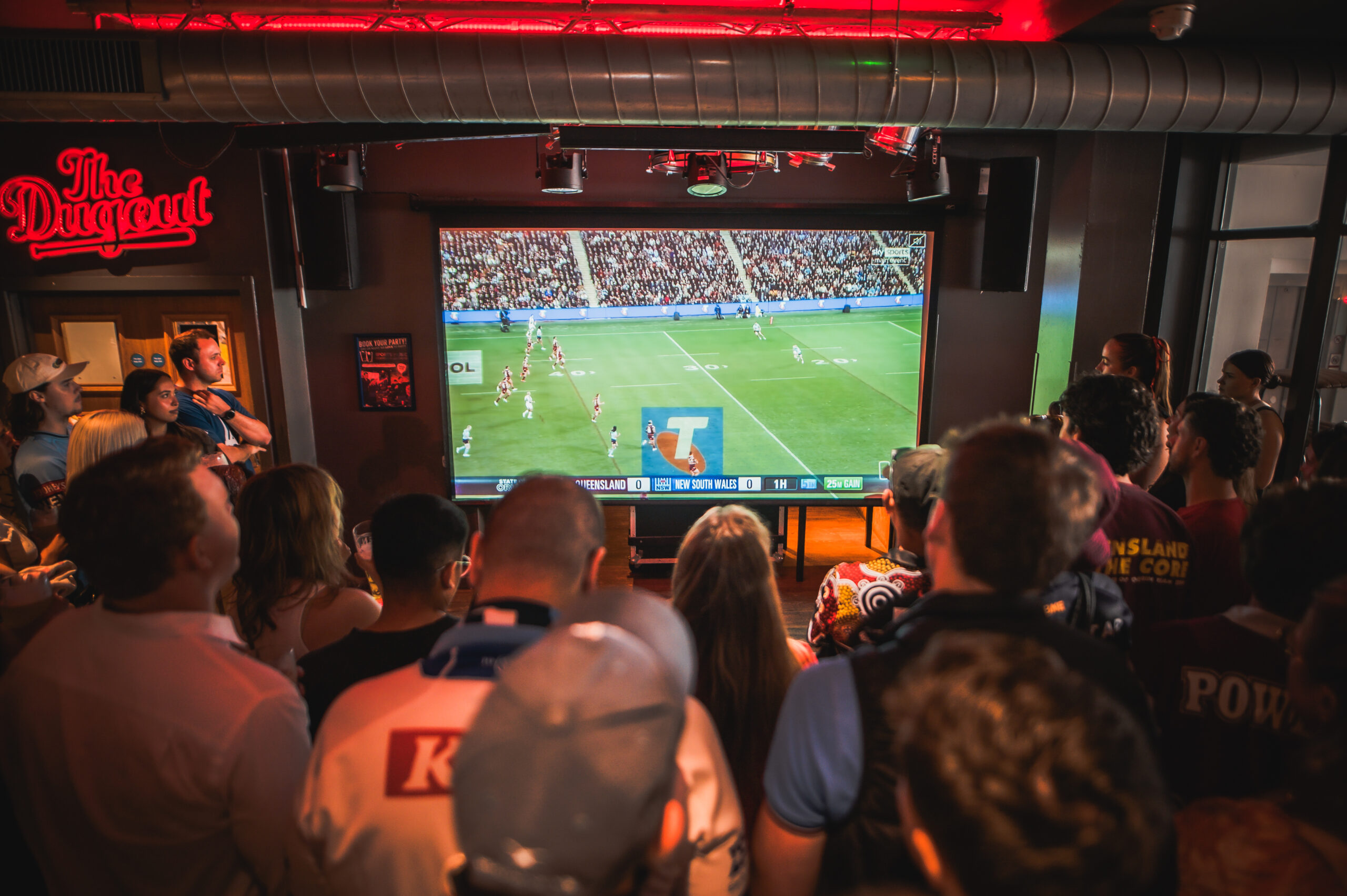 Fans Watching the State of Origin Live at Belushi's Sports Bar in London on Big Screen Projector.