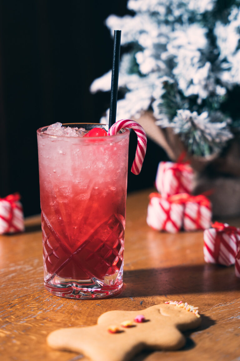 Red Mule festive special cocktail with CM spiced, Lime juice, Cranberry juice Topped up with ginger beer at Belushi's