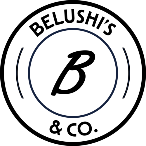 Belushi's & Co. circular logo with 'BELUSHI'S' on top and a large central 'B'.